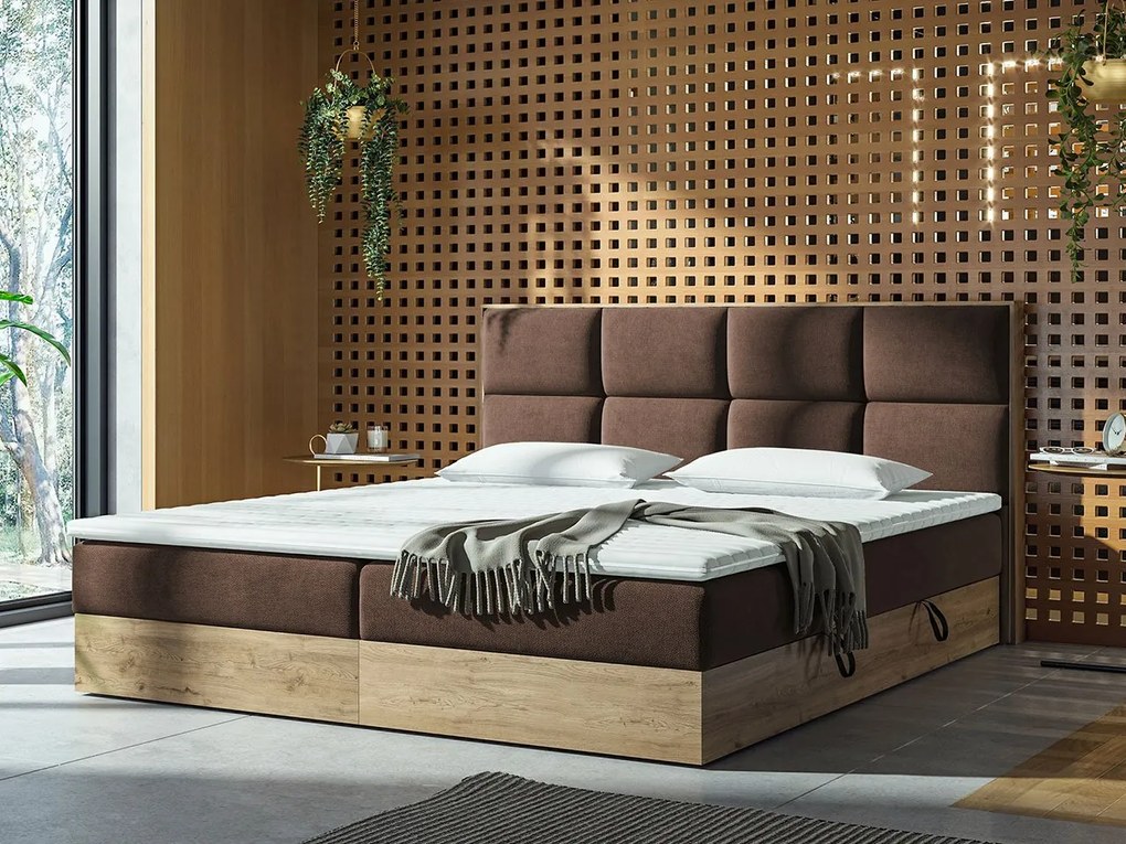 Pat matrimonial Boxspring 140 cm Bolondra (stejar craft auriu + soro 28). 1051074