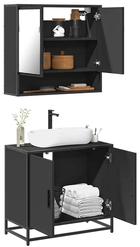 vidaXL Set mobilier de baie, 2 piese, negru, lemn compozit