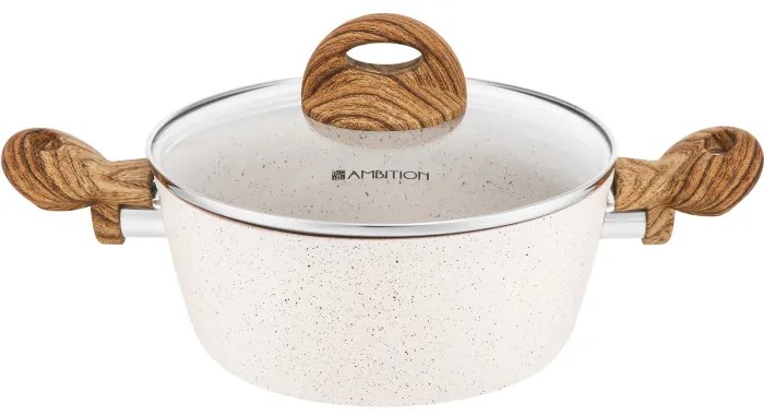 Oala cu capac sticla 20cm invelis stone effect Nature