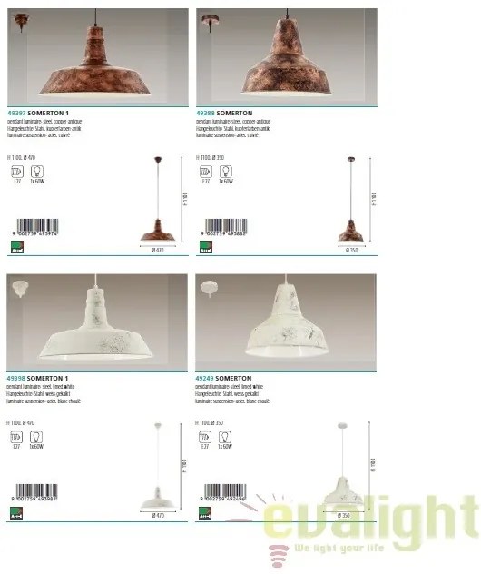 Lustra, Pendul Industrial Style, finisaj cupru-antic, diam.35cm, SOMERTON 49388 EL