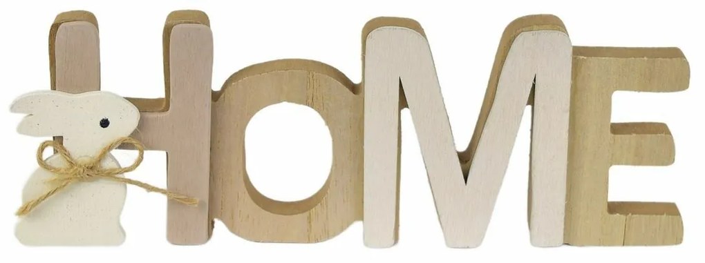 Inscripție din lemn HOME cu iepuraș, 21,5 x 7,5 x3 cm