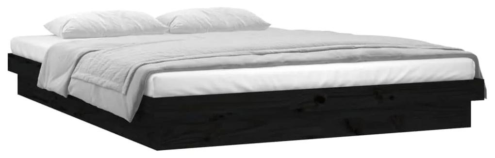 820016 vidaXL Cadru de pat dublu cu LED, negru, 135x190 cm, lemn masiv