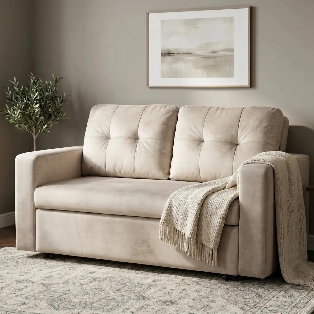Canapea extensibila, catifea champagne beige, SMART 140cm