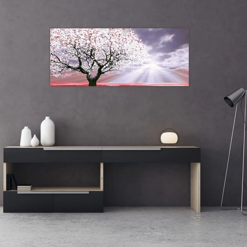 Tablou cu pomul roșu (120x50 cm)