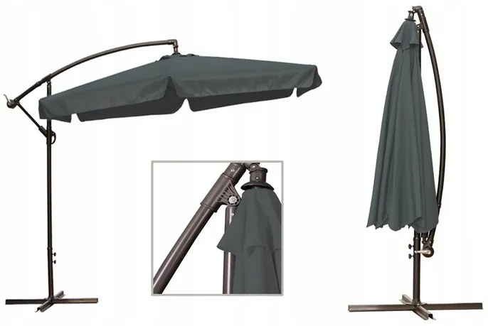 ShopJK UMBRELĂ DE SOARE PENTRU GRĂDINĂ 350 CM GRI ÎNCHIS