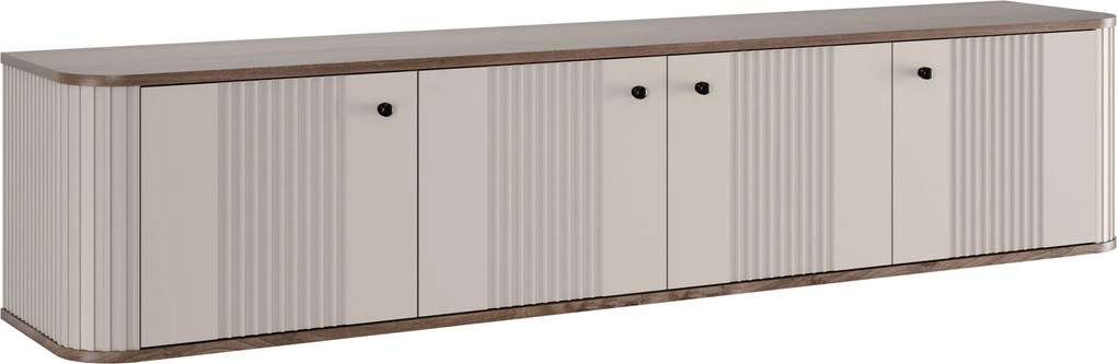 Dulap TV suspendat Vesper 4D 187 cm - cașmir / nuc / mânere negre