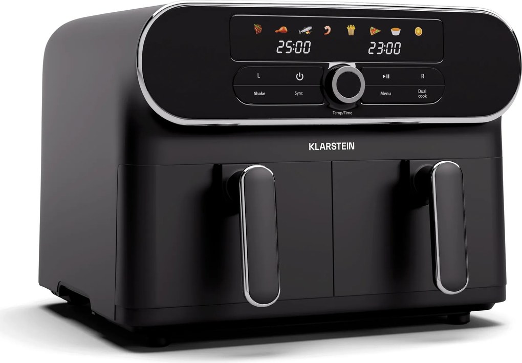 Klarstein Friteuză cu aer cald AuraAir Color Touch, 2 camere, 10 l, 1700 W, 80 - 200 °C, 8 programe