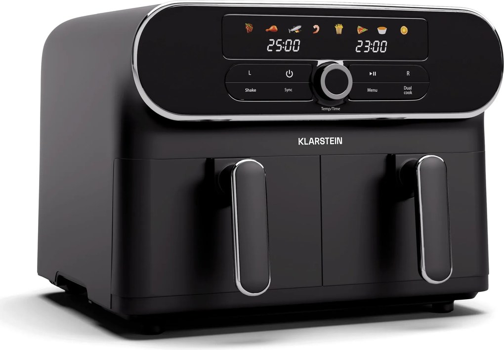 Klarstein Friteuză cu aer cald AuraAir Color Touch, 2 camere, 11 l, 1700 W, 80 - 200 °C, 8 programe