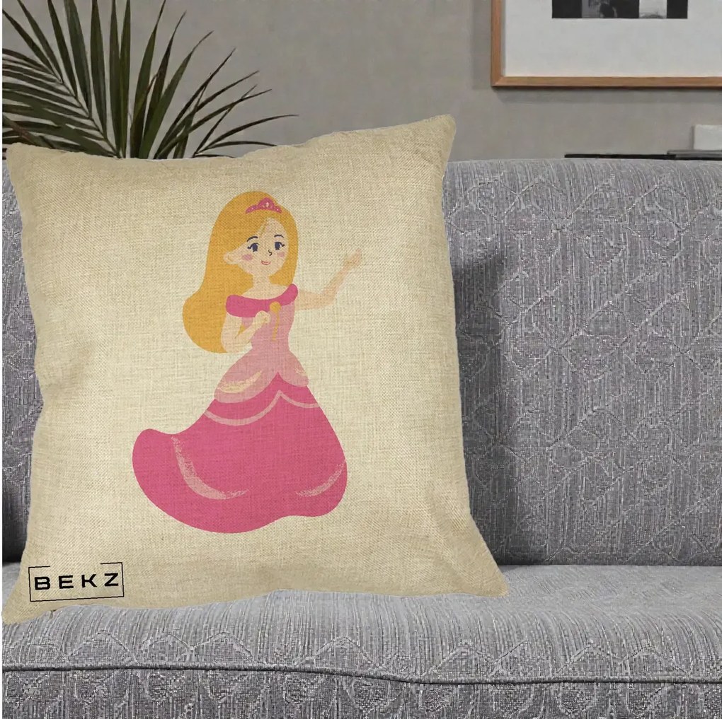 Perna Personalizata Printesa Roz cu Microfon, 40x40 cm, Crem, Husa Detasabila, Perna Inclusa, BEKZ®