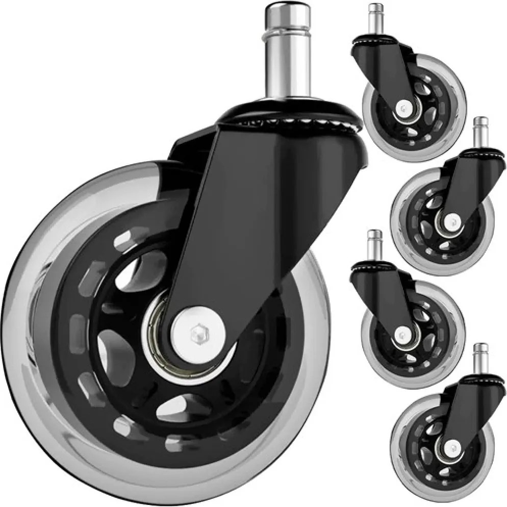 Set 5 Roți de Silicon pentru Scaune, tija 11 mm, Negru