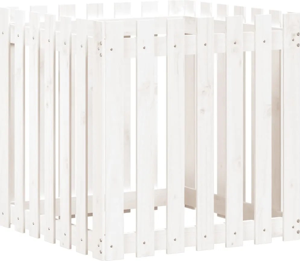 vidaXL Jardinieră grădină design gard, alb, 70x70x70 cm lemn masiv pin