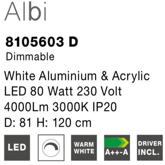 Lustra LED dimabila, design modern Albi alb, 81cm