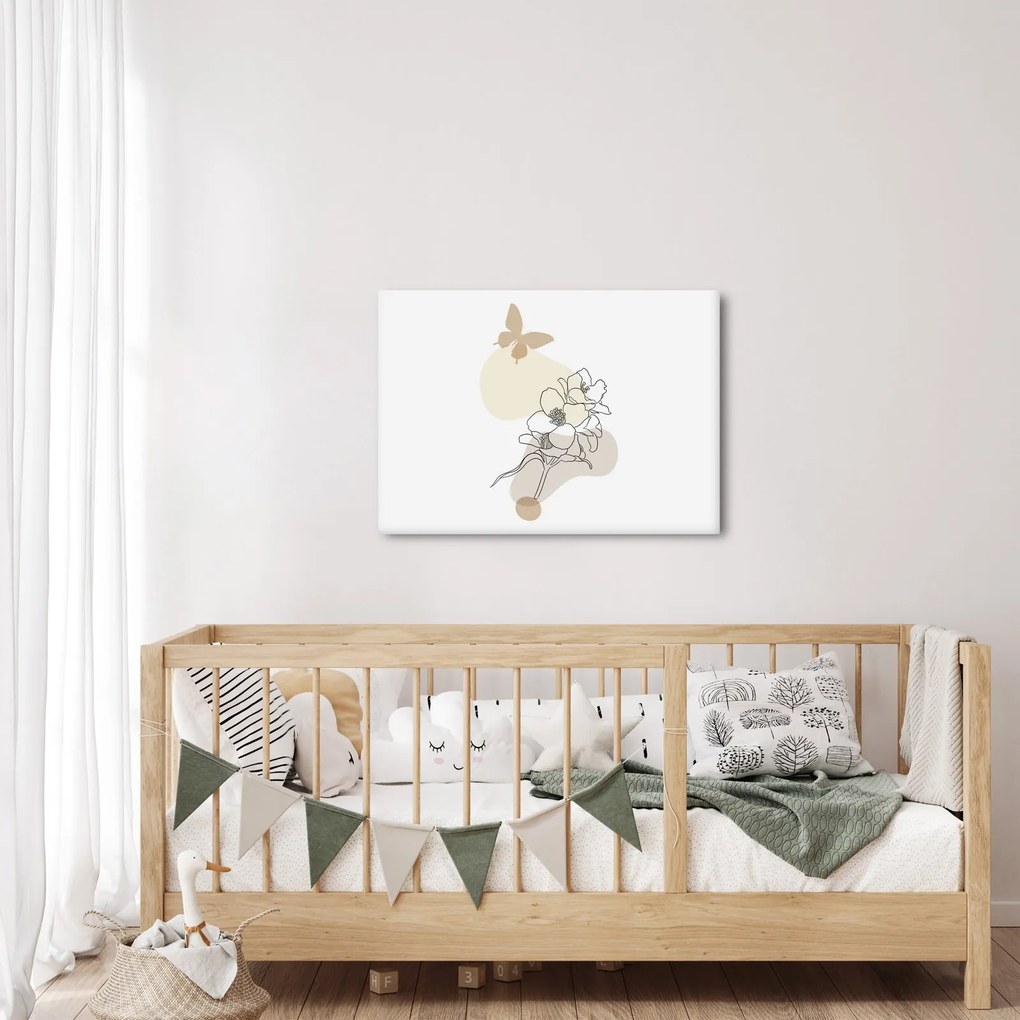 Tablou - Flori bej cu fluture N⁰3 (70x50 cm)