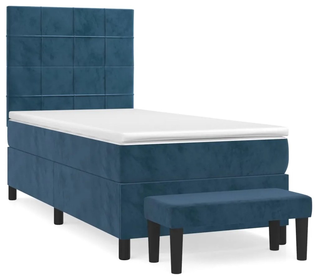 3137813 vidaXL Pat box spring cu saltea, albastru închis, 80x200 cm, catifea