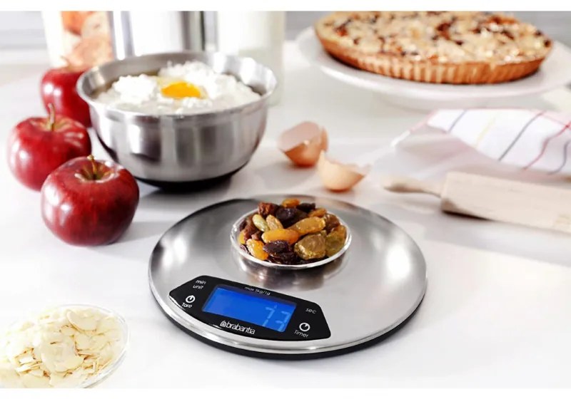 Brabantia Profile 646998, Până la 5 kg, 3 x AAA, TARA, afișaj digital, Inox/Mat