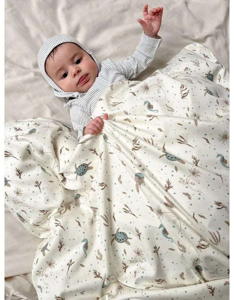 Lenjerie de pat pentru copii, galben-deschis din bumbac organic pentru pătuț 70x100 cm Sea Garden – Cam Cam Copenhagen