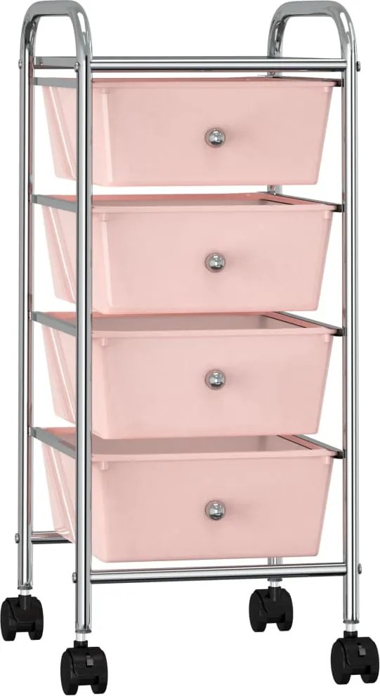 vidaXL Cărucior de depozitare mobil cu 4 sertare, roz, plastic