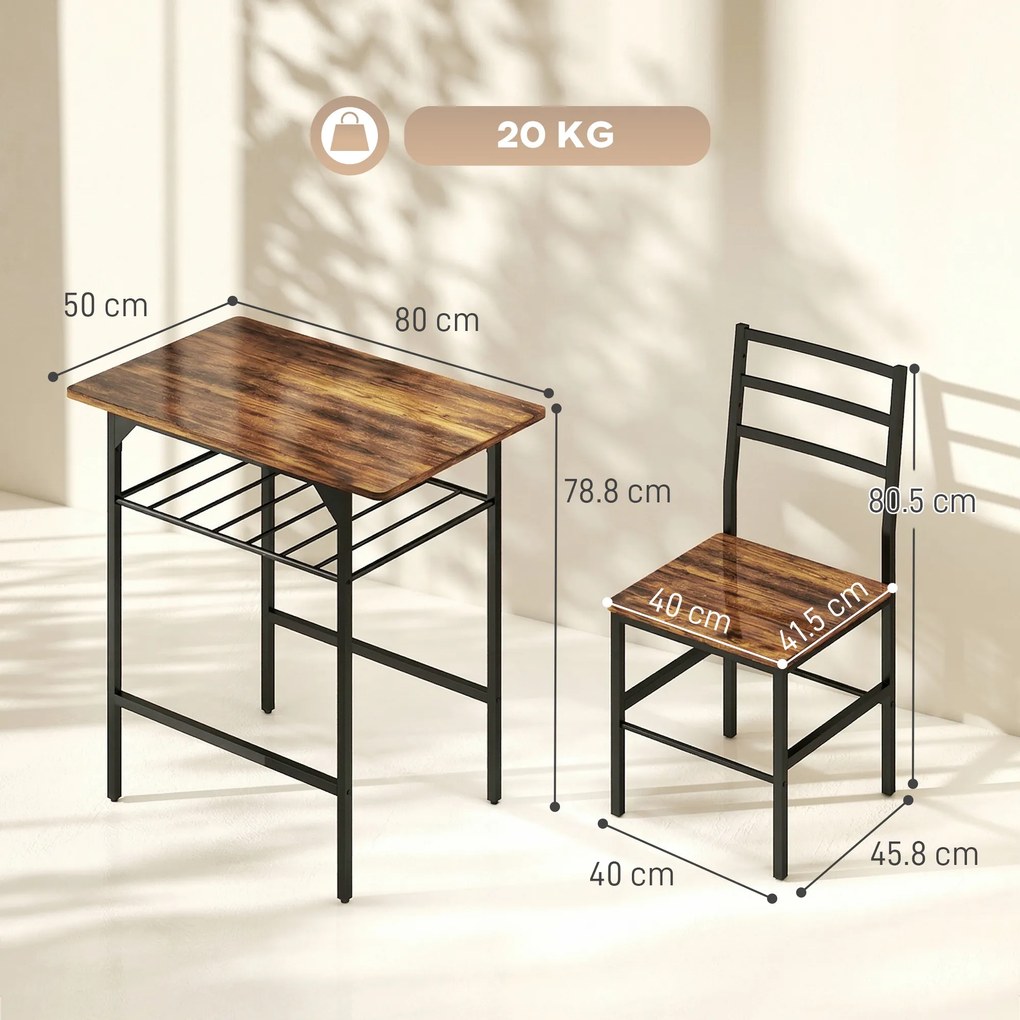 HOMCOM Set masă dining cu 2 scaune, masă pentru bucătărie cu scaune pentru 2 persoane, cadru din metal, maro | Aosom Romania