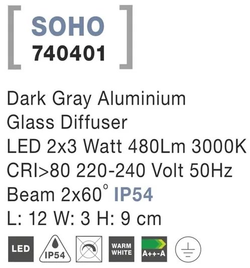 Aplica LED ambientala de exterior IP54 SOHO I gri NVL-740401