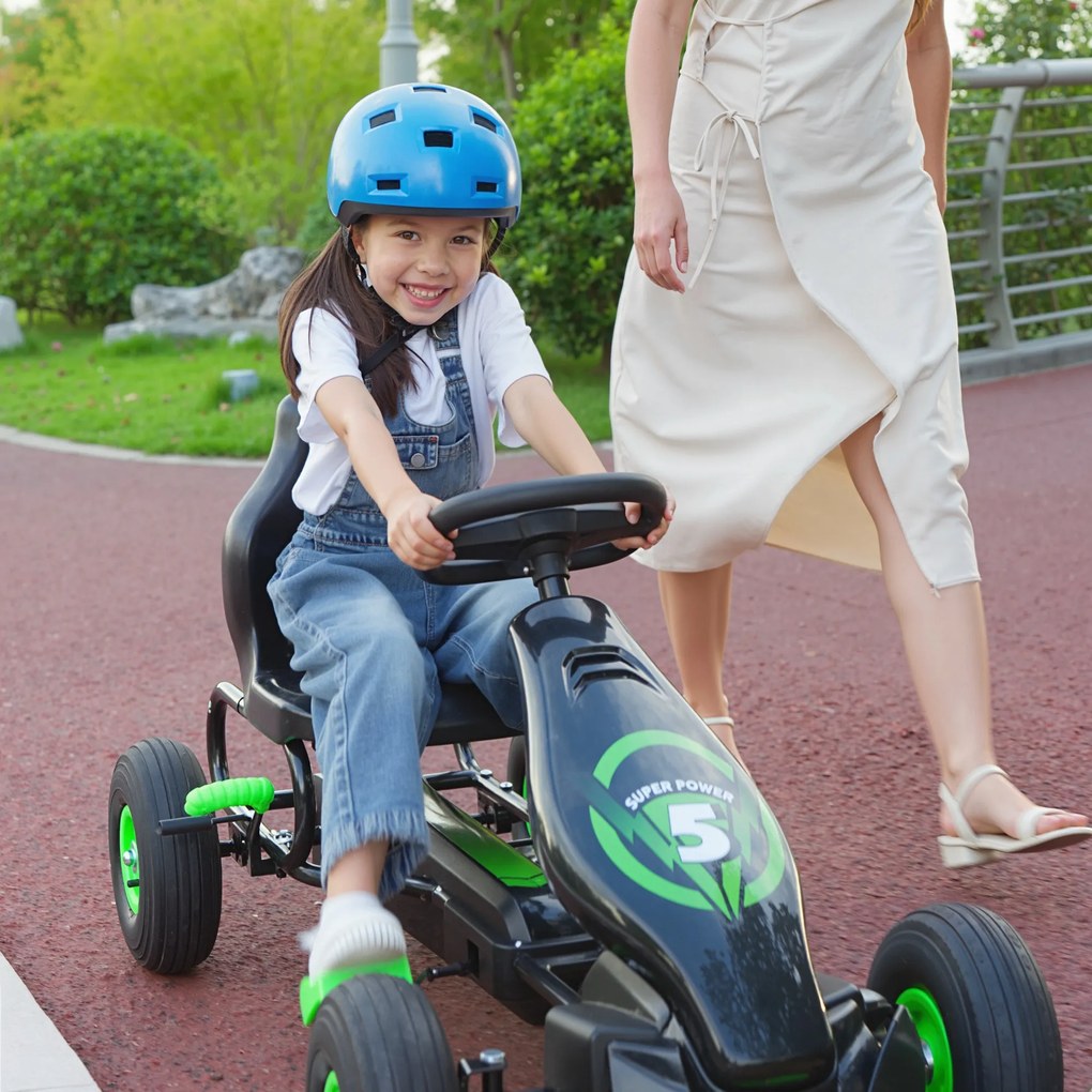 HOMCOM Kart cu Pedale pentru Copii 5-12 Ani cu Scaun Reglabil, din Metal și PP, 121x58x61 cm, Verde și Negru | Aosom Romania