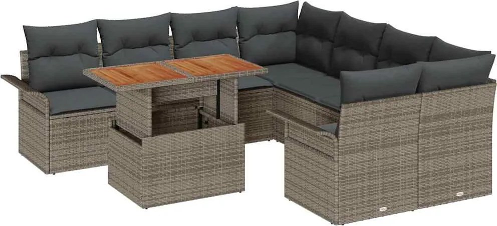 vidaXL Set de canapele pentru grădină 9 pcs Gri Rattan poli