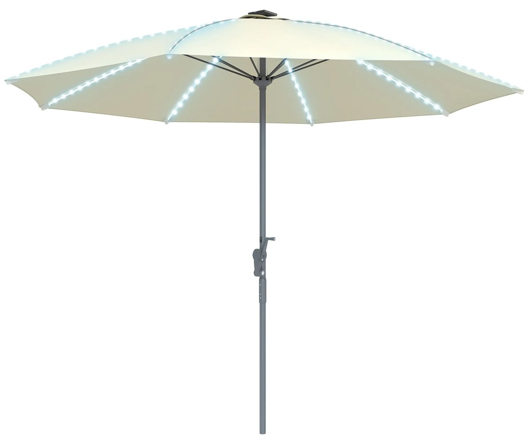 Outsunny Umbrelă Terasă Exterioară cu Lumini LED Protecție UV50+ Stâlp din Aluminiu Manivelă Acoperiș Ventilat Ø300x256 cm Crem | Aosom Romania