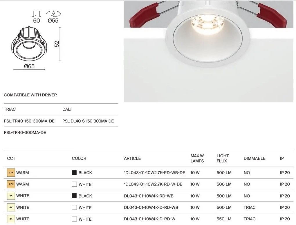 Spot incastrabil Alfa LED 2700K 1x10W 36 grade