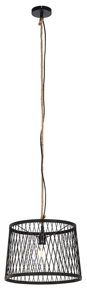 Lampa suspendata de exterior rural ratan negru 40 cm - Calamus