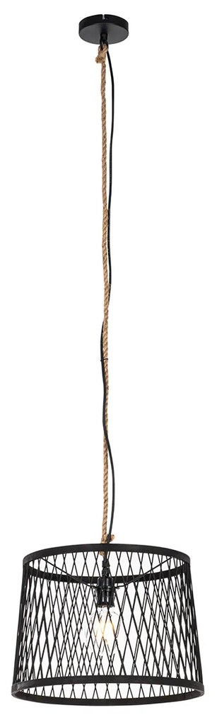 Lampă suspendată rustică pentru exterior din ratan negru 40 cm - Calamus