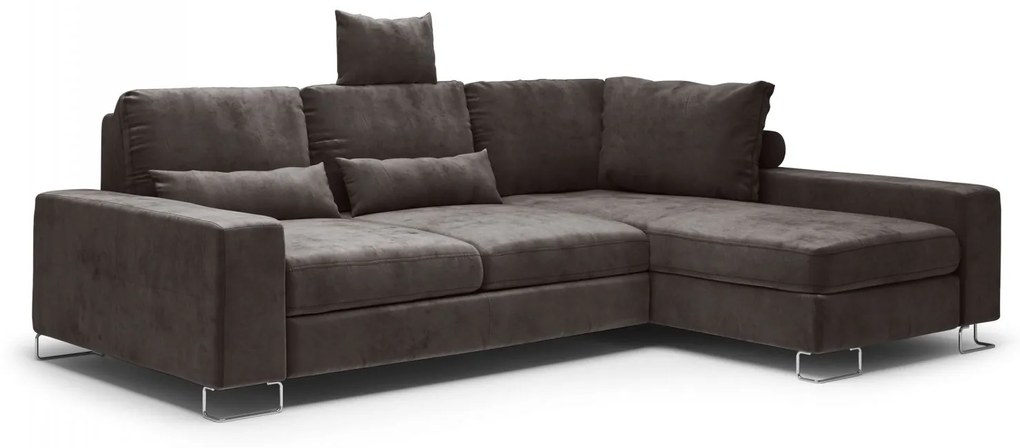 Coltar extensibil Opal, colt pe partea dreapta cu tapiterie din catifea, maro inchis