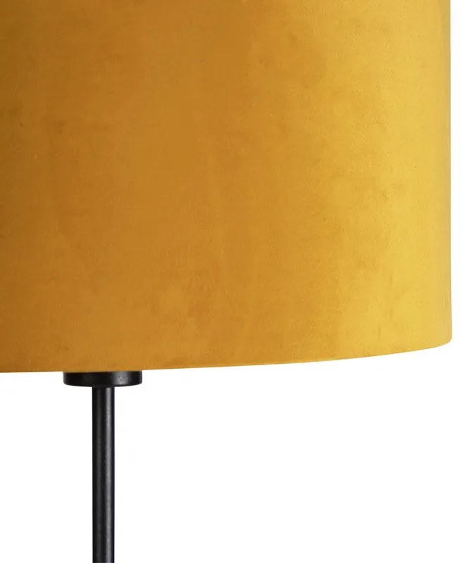 Lampă de podea neagră cu abajur din catifea galben ocru cu auriu 35 cm - Parte