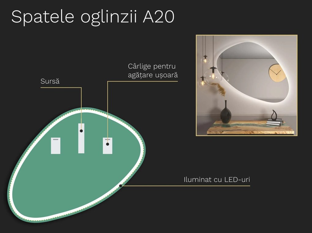 Oglindă LED organică cu iluminare A20 55x47