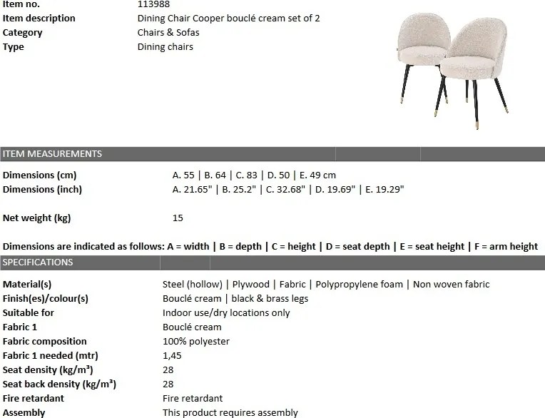Set de 2 scaune elegante design LUX Cooper, crem 113988 HZ