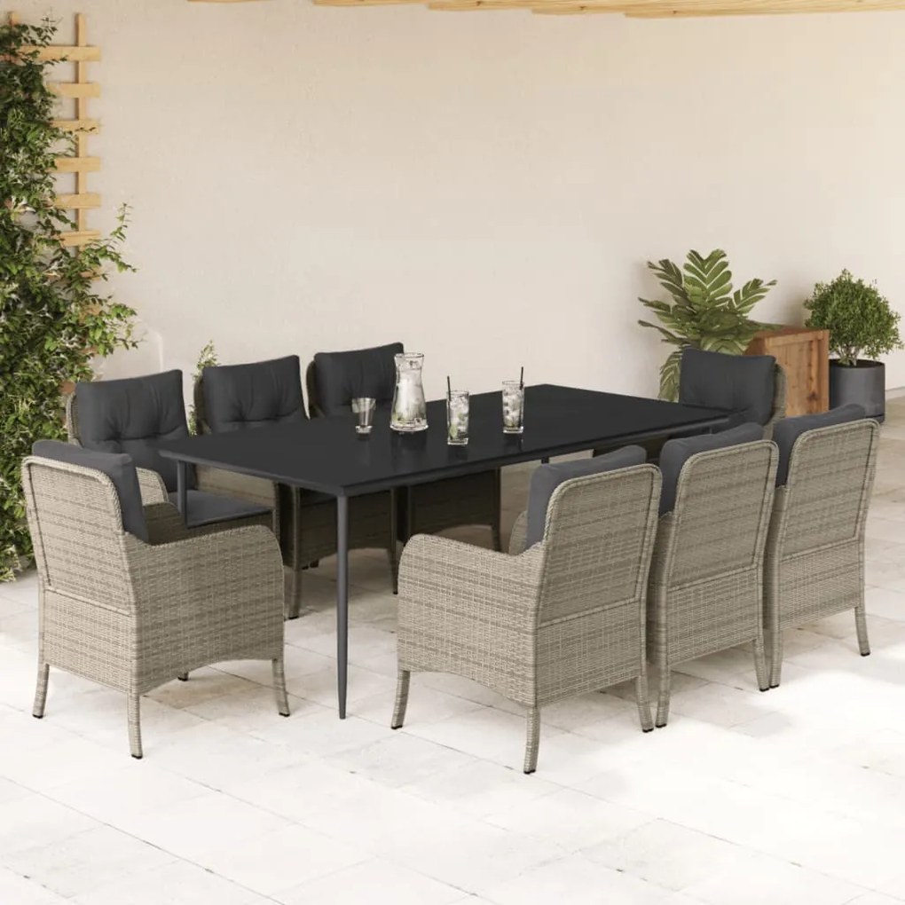 vidaXL Set mobilier grădină cu perne, 9 piese, gri deschis, poliratan