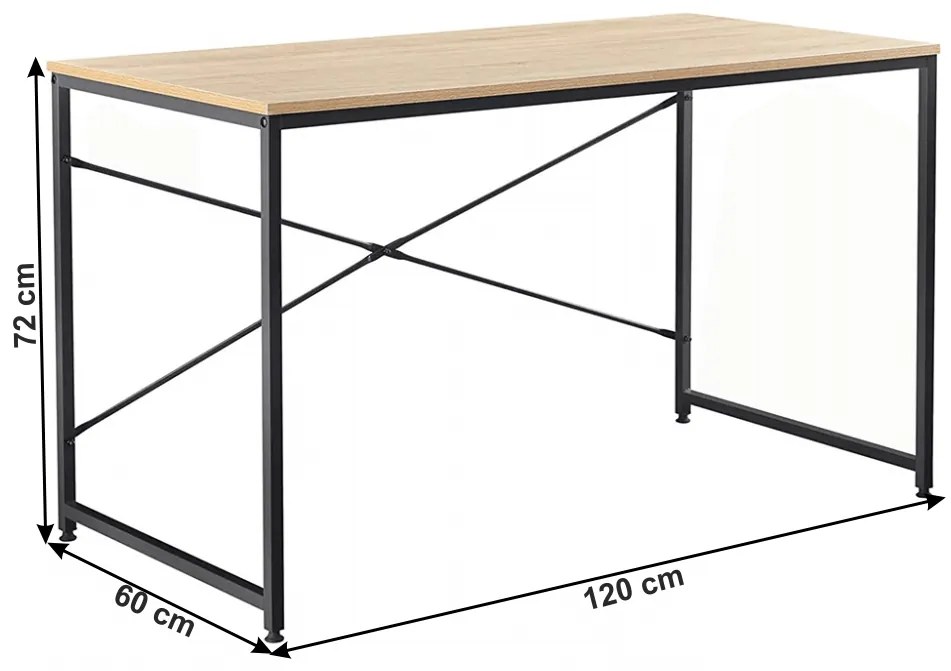 Birou, stejar / negru, 120x60 cm, MELLORA