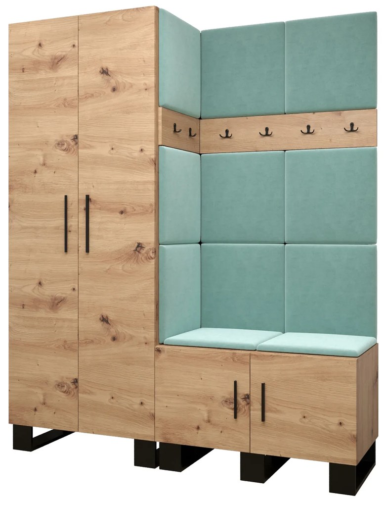 Set mobilier pentru hol Amanda 2 (Stejar artisan + verde). 1085868