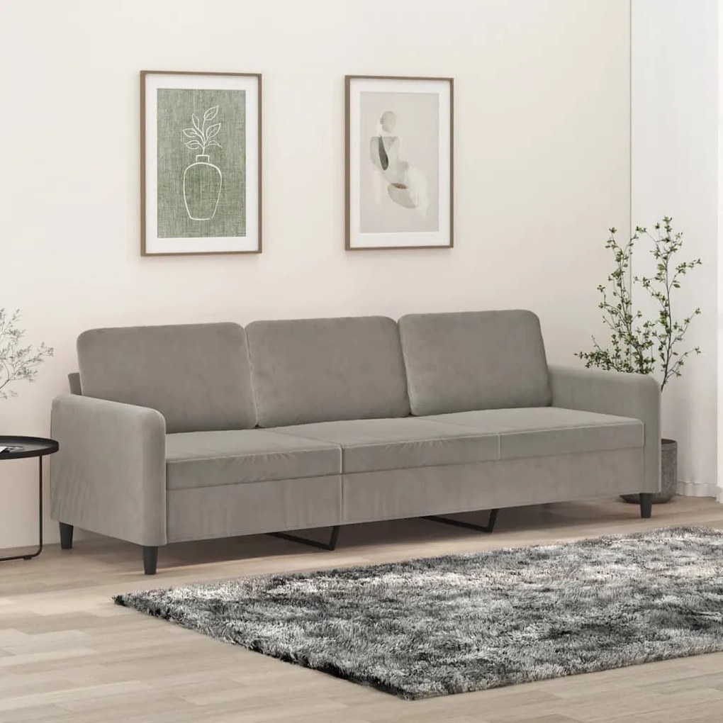 349063 vidaXL Canapea cu 3 locuri, gri deschis, 210 cm, material catifea
