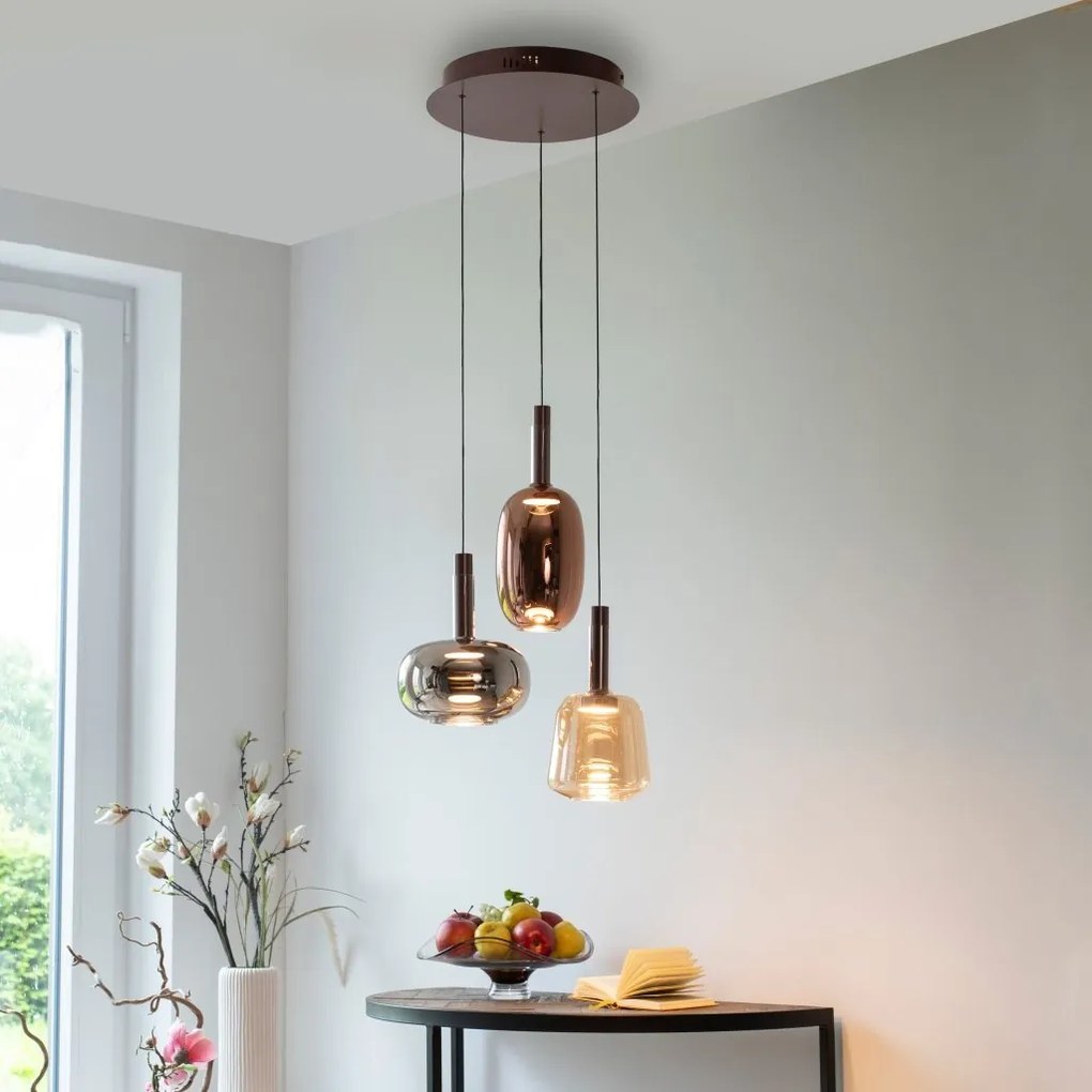 Lustra cu 3 pendule LED, inaltime reglabila, sticla, multicolor, IRIDES