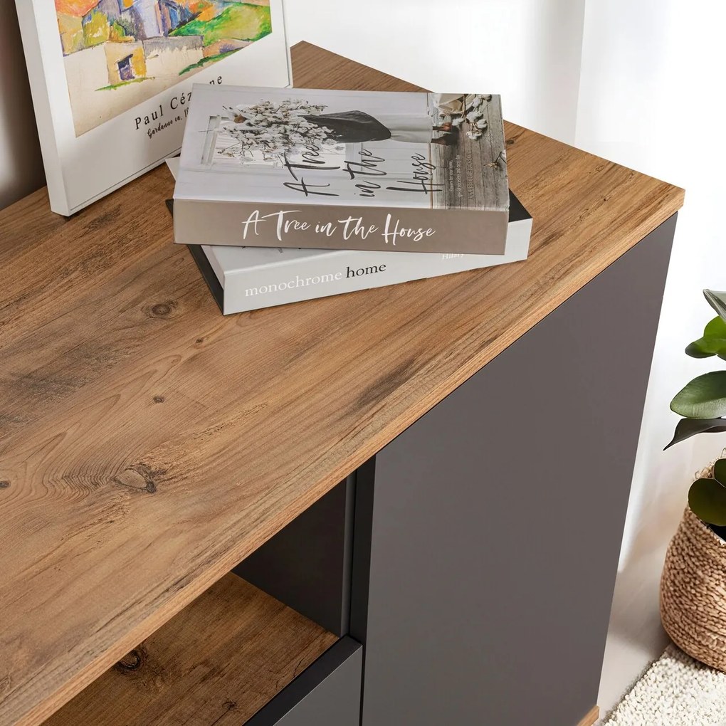 Consola, Hanah Home, Arista, 180x75x44.5 cm, Antracit / Pin Atlantic