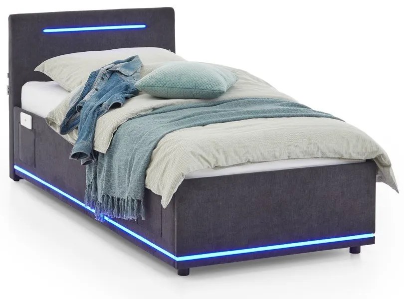 Pat pentru copii gri închis tapițat fără somieră 90x200 cm Circle – Meise Möbel