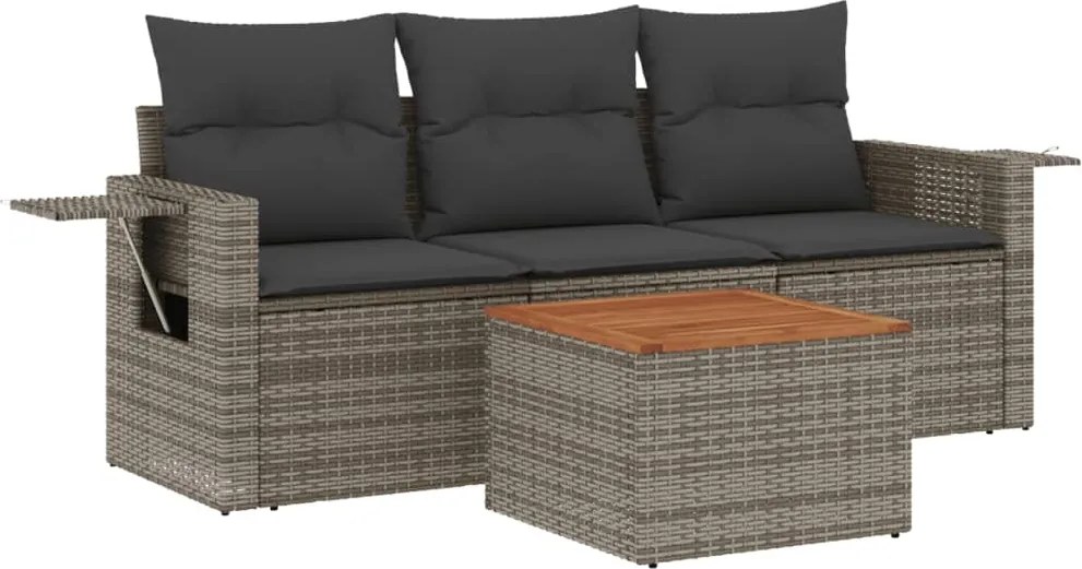 vidaXL Set canapea de grădină cu perne, 4 piese, gri, poliratan