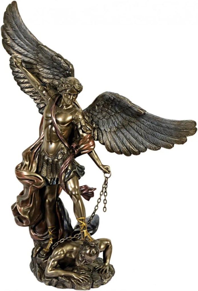 Statueta rasina si bronz Arhanghelul Mihail 37 cm