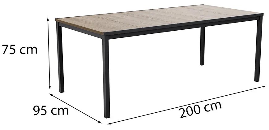 Masă de grădină din plastic Porto 200, lemn de frasin