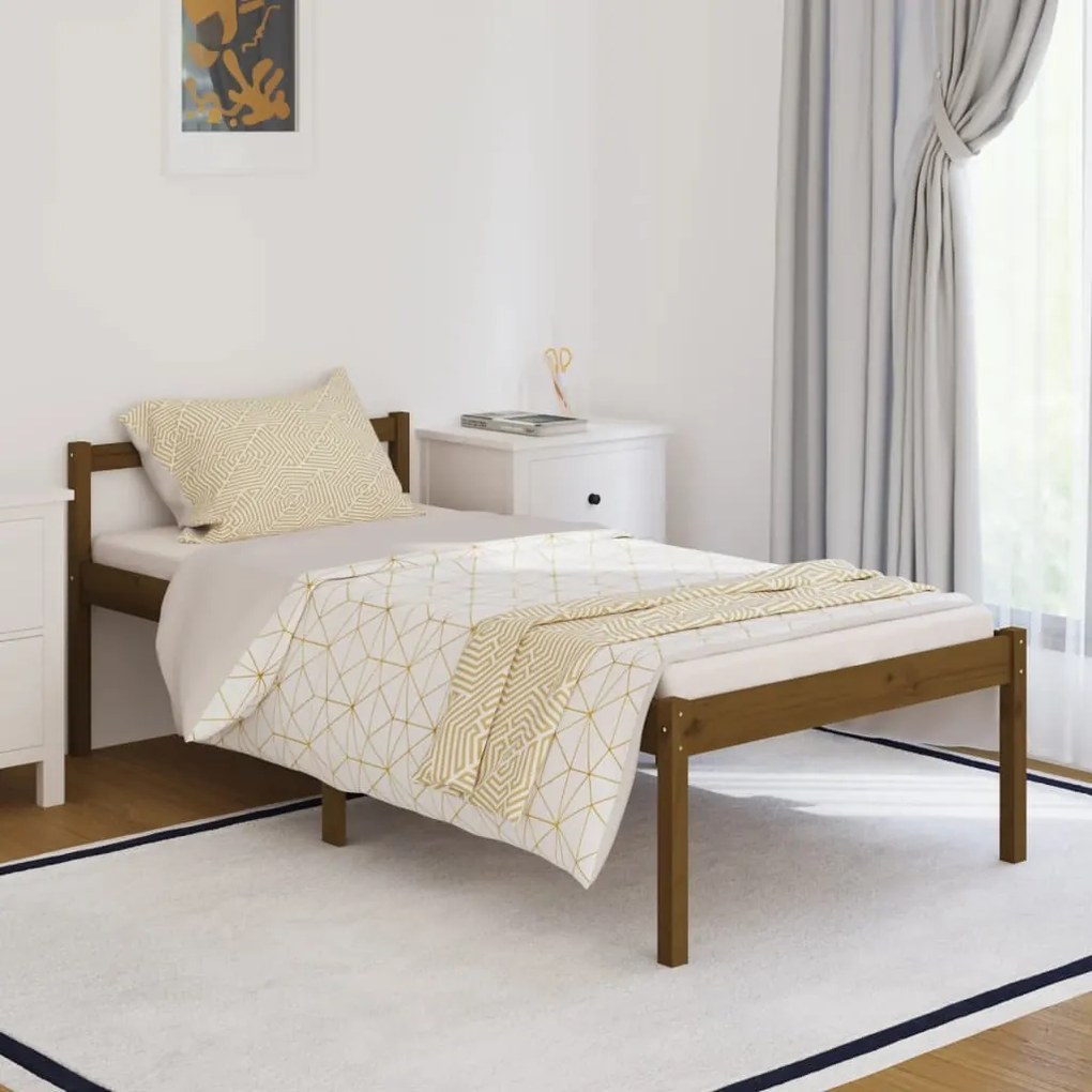 810582 vidaXL Pat seniori single, maro miere, 90x190 cm, lemn masiv pin
