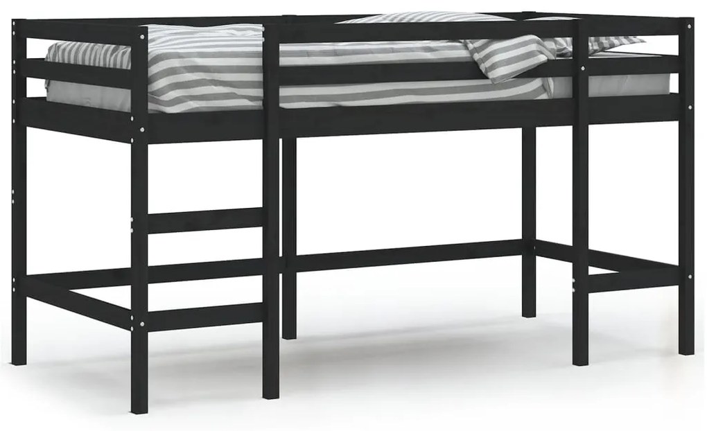835903 vidaXL Pat etajat de copii cu scară, negru, 90x190 cm, lemn masiv pin
