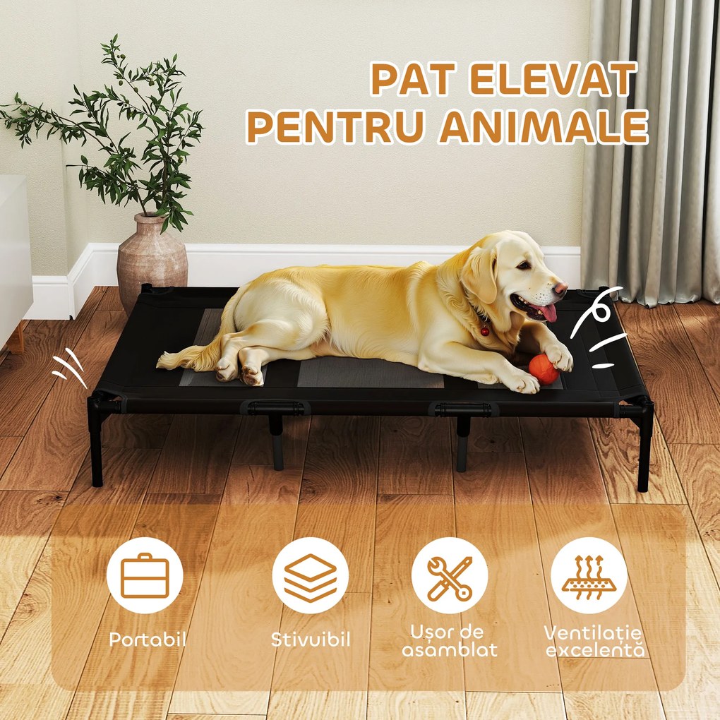PawHut Pat Înălțat pentru Câini de Talie Mare cu Zonă Respirabilă și Geantă 122x92x23 cm Negru | Aosom Romania