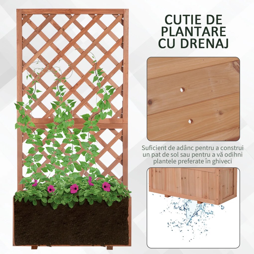Outsunny Jardiniere din Lemn pentru Grădină cu Spătar pentru Plante Cățărătoare, Suport pentru Flori, Decor Exterior | Aosom Romania