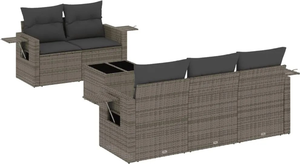 vidaXL Set mobilier grădină cu perne, 6 piese, gri, poliratan