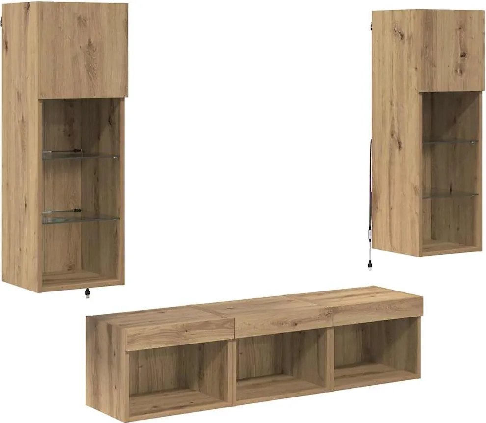 vidaXL Unități pentru Pereți de TV 5 pcs Stejar Negru Lemn compozit