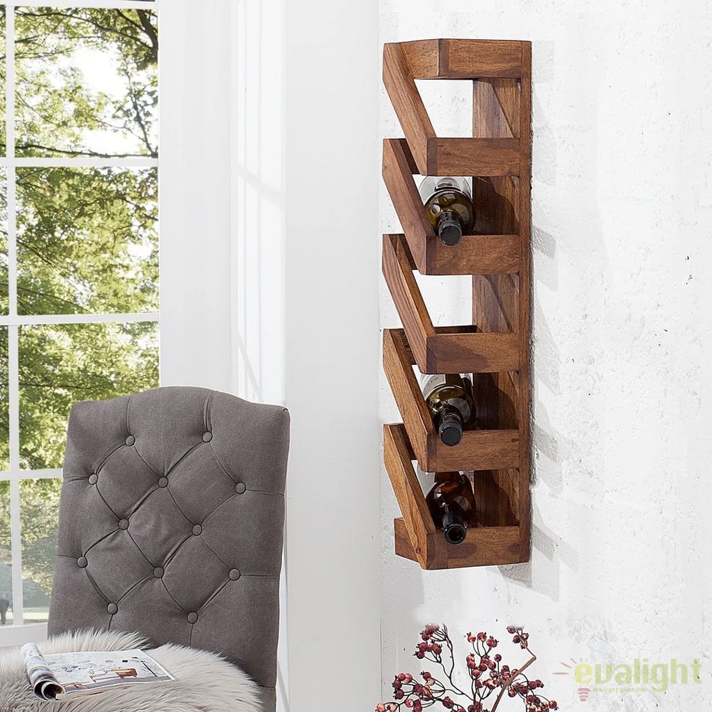 Set 2 rafturi de perete, suport pentru sticle de vin Makassar 70cm Sheesham A-38116 VC